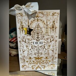 Dior White and Gold Ornate Gift Bag with Ornament and Ribbon